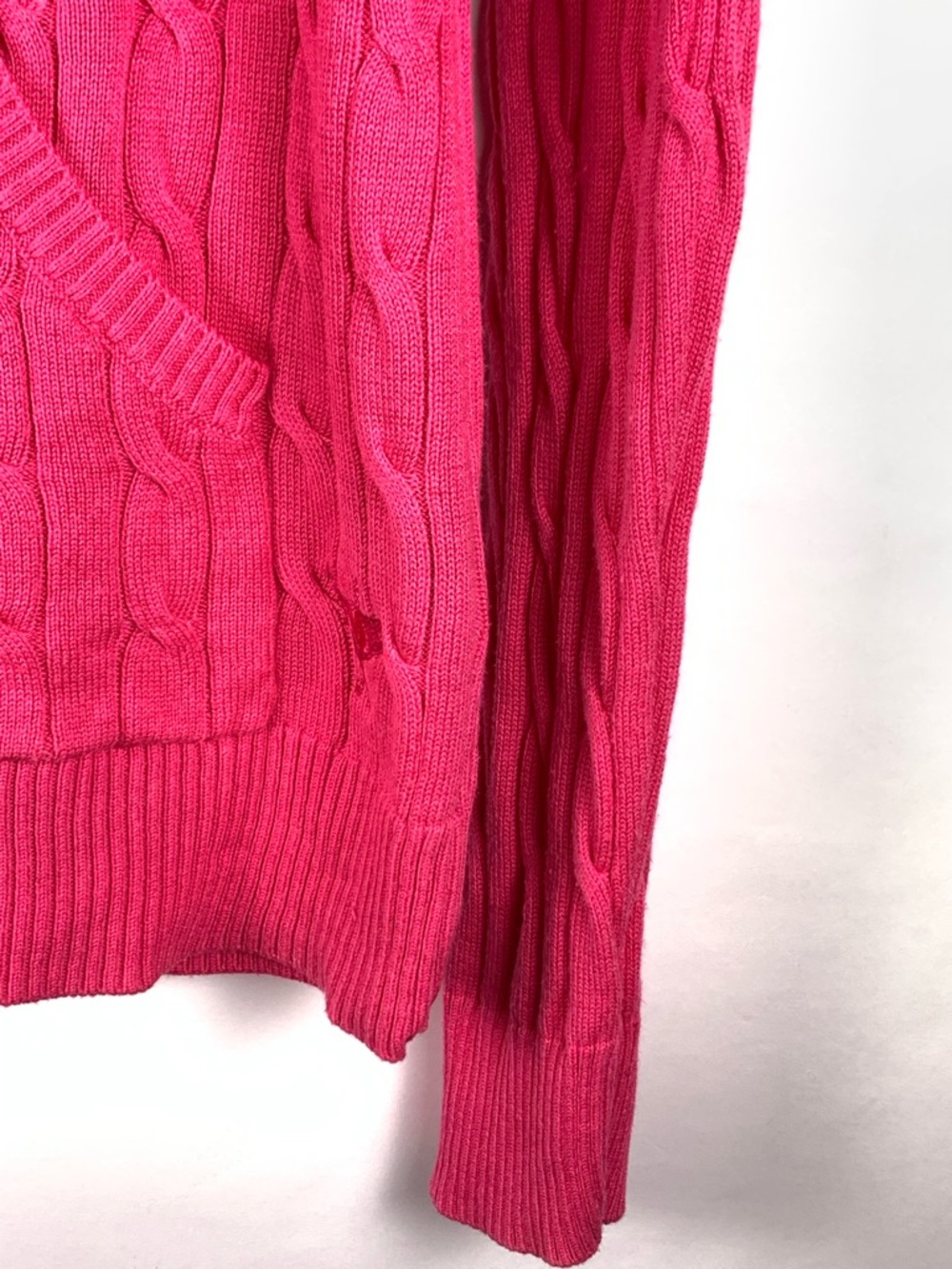 Kate Lord Womens Sweater L Pink Cable Knit Full Zip Golf Cardigan Pockets - Picture 7 of 13